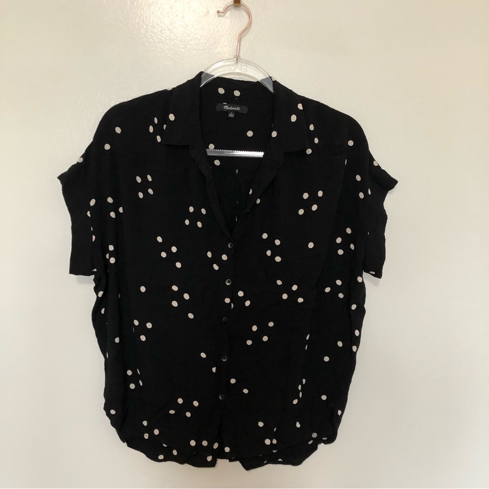Madewell Central Drapey Shirt in Dot Toss Black White Medium